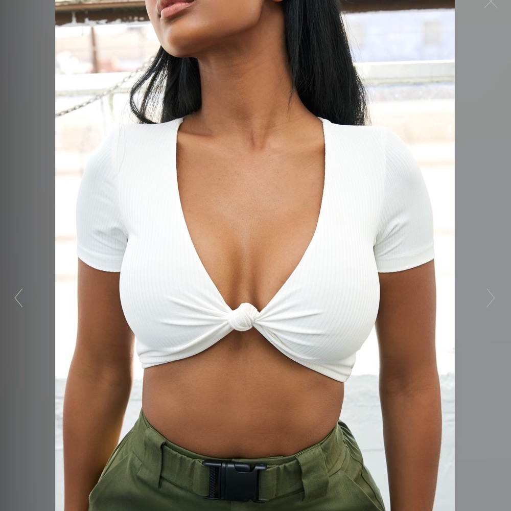 Oh Polly white ribbed cotton crop top